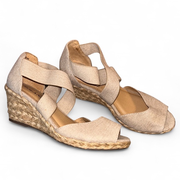 Solanz Shoes - Solanz Tan Shimmer Espadrille Wedge Helena Size 6.5